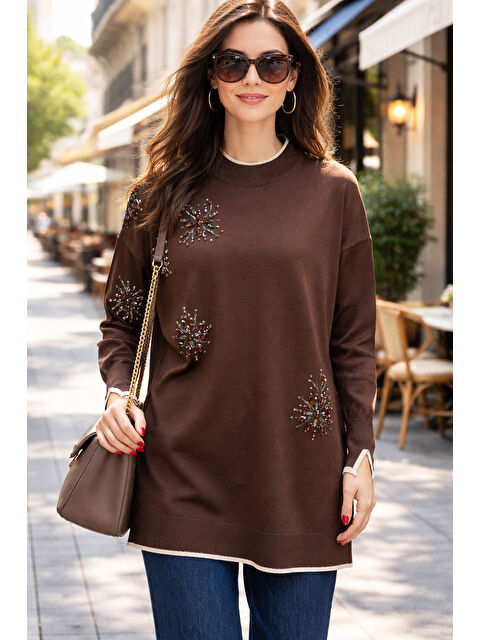Remsa Taş İşlemeli Merserize Tunik 17044 Kahverengi - S000494595-19413