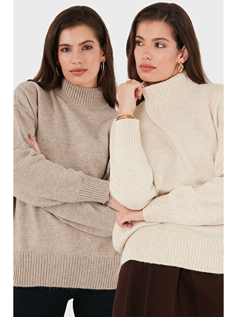 Lela Oversize Fit Balıkçı Yaka Yumuşak Dokulu 2'li Paket Triko Kazak 680KZ00469S2 - S000452486-5267