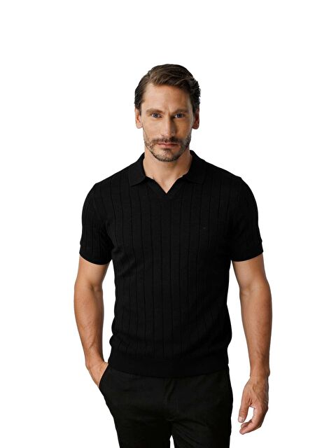 igs Erkek Siyah Triko Polo Yaka Tişört – Ve Modern Fit