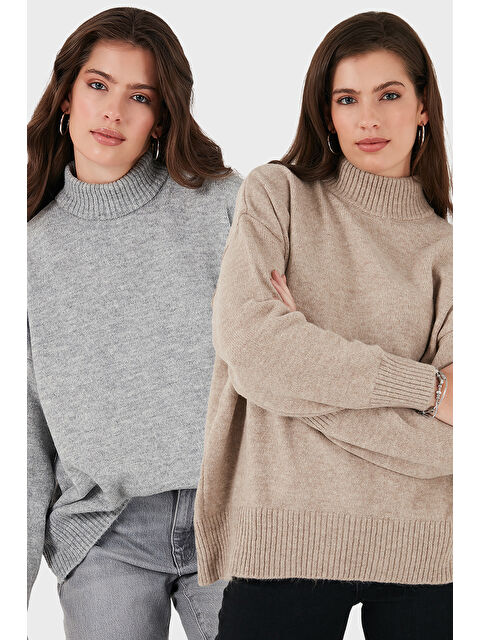 Lela Oversize Fit Balıkçı Yaka Yumuşak Dokulu 2'li Paket Triko Kazak 680KZ00469S2 - S000452486-37320