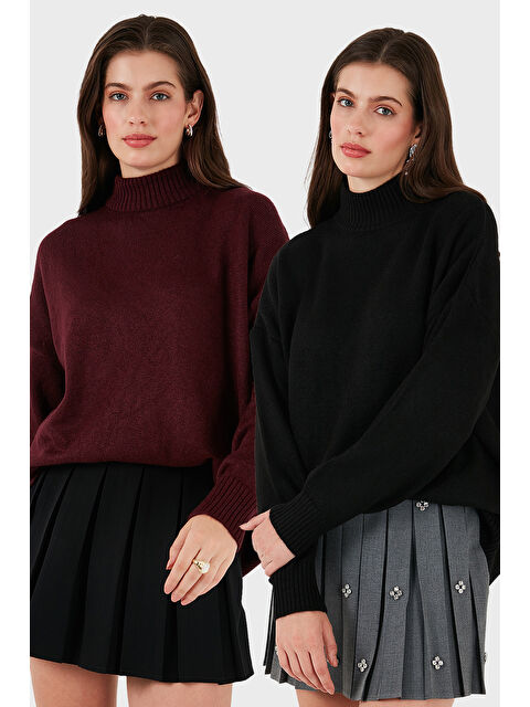 Lela Oversize Fit Balıkçı Yaka Yumuşak Dokulu 2'li Paket Triko Kazak 680KZ00469S2 - S000452486-37254