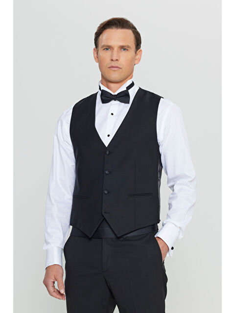 Altınyıldız Classics Erkek Siyah Yünlü Slim Fit Dar Kesim Klasik Yelek