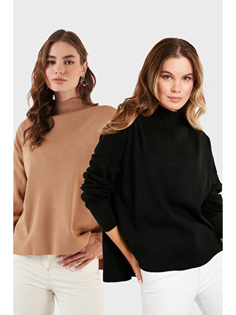 Lela Pamuklu Arkası Uzun Dik Yaka 2'li Paket Triko Kazak 4615002S2 - S000452489-37322