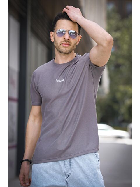 Oksit Pure Slim Fit Waffle Kumaş Bisiklet Yaka Baskılı Erkek Tshirt - S000393479-33408