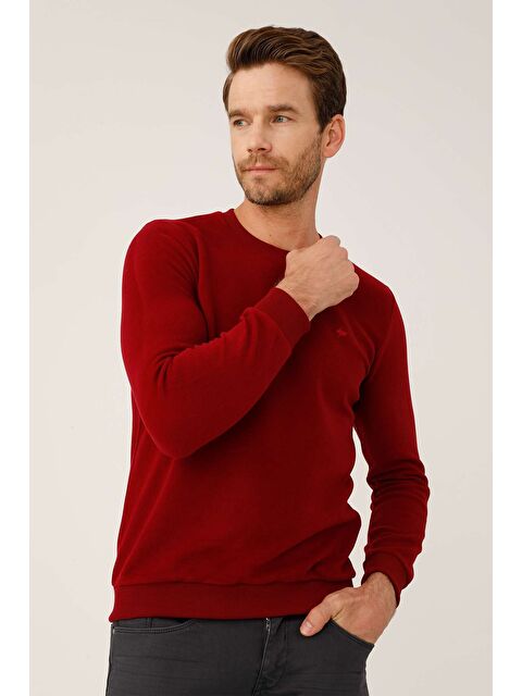 igs Bordo Rahat Kalıp Bisiklet Yaka Düz Uzun Kollu Triko - S000490027-19951