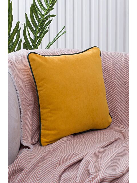 Asdiva Panbiy Süet Dokulu Düz Punch (panç) İçin Uygun Yeşil Biyeli Sarı Dekoratif Kırlent Kılıfı - S000462905-37471