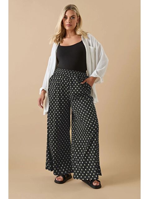 Stil Diva Büyük Beden Beli Lastikli Bol Paça Desenli Cepli Pantolon 303710 - S000427979-19351