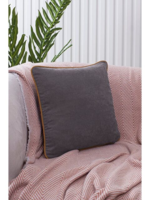 Asdiva Panbiy Süet Dokulu Düz Punch (panç) İçin Uygun Hardal Biyeli Gri Dekoratif Kırlent Kılıfı - S000462905-37279