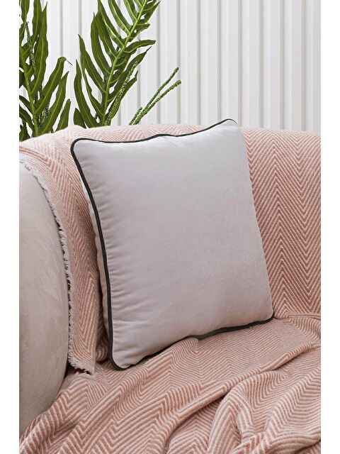 Asdiva Panbiy Süet Dokulu Düz Punch (panç) İçin Uygun Yeşil Biyeli Açık Gri Dekoratif Kırlent Kılıfı - S000462905-17308