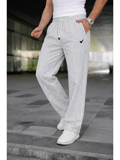 Comstar Erkek Trend Lastikli Çizgili Bol Gri Eşofman Altı