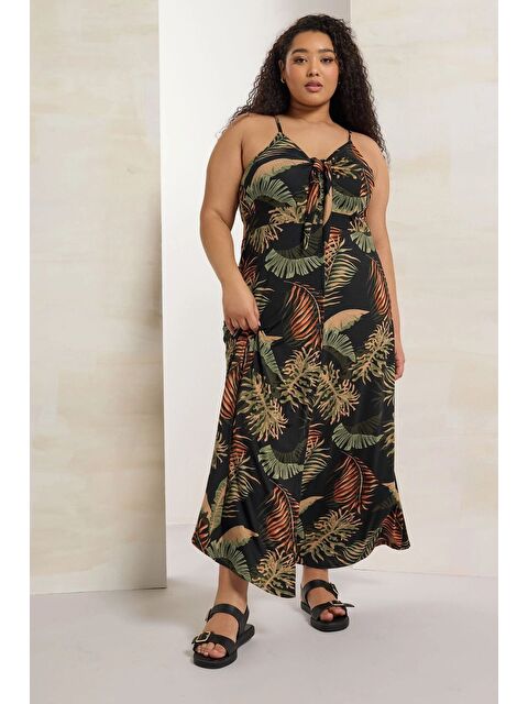 Stil Diva Büyük Beden Askılı Göğüs Dekolteli Çiçek Desenli Maxi Elbise 303485 - S000427981-23173