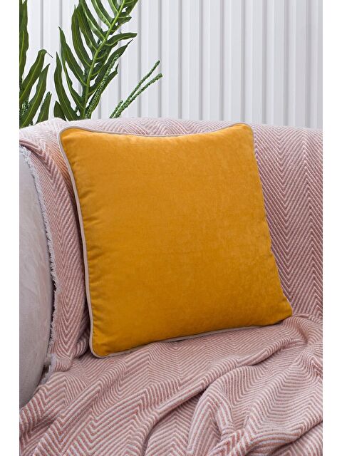 Asdiva Panbiy Süet Dokulu Düz Punch (panç) İçin Uygun Krem Biyeli Sarı Dekoratif Kırlent Kılıfı - S000462905-37215