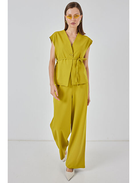 Bigdart Kadın Yelek Pantolon Kumaş Takım 30050 - Yağ Yeşil - S000435070-37471