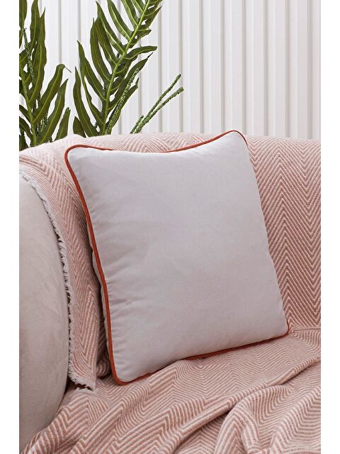 Asdiva Panbiy Süet Dokulu Düz Punch (panç) İçin Uygun Turuncu Biyeli Gri Dekoratif Kırlent Kılıfı - S000462905-37289