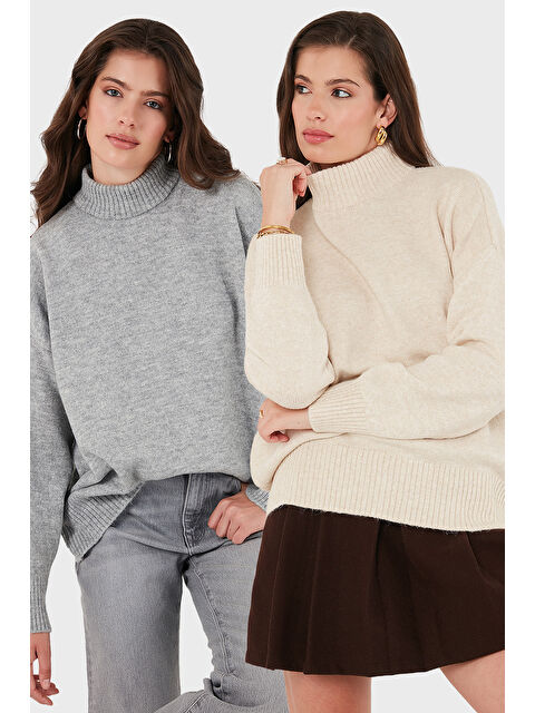 Lela Oversize Fit Balıkçı Yaka Yumuşak Dokulu 2'li Paket Triko Kazak 680KZ00469S2 - S000452486-1174