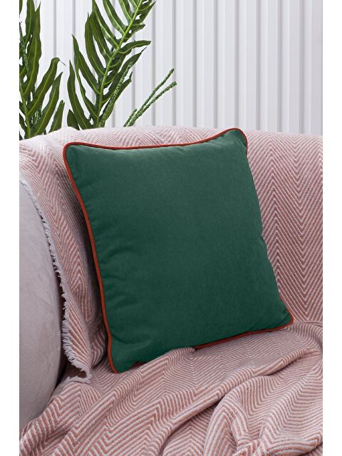 Asdiva Panbiy Süet Dokulu Düz Punch (panç) İçin Uygun Turuncu Biyeli Yeşil Dekoratif Kırlent Kılıfı - S000462905-6388