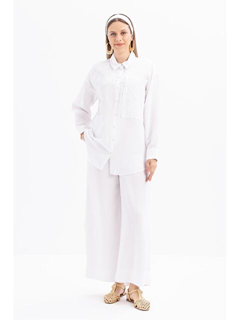 ALLDAY Beyaz-Nakış Detaylı Keten Pantolonlu Takım - S000399238-20063