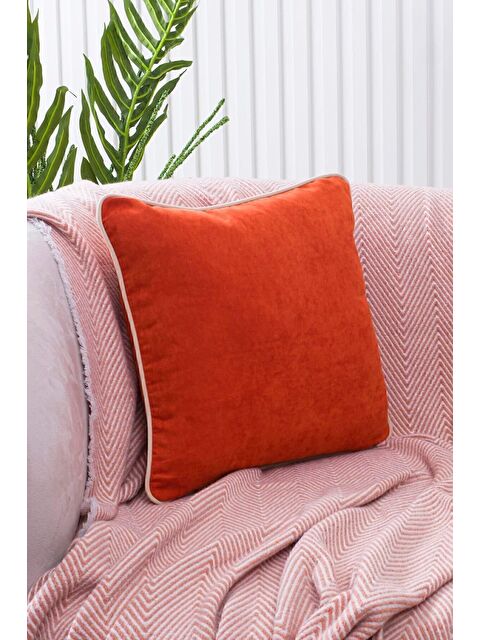 Asdiva Panbiy Süet Dokulu Düz Punch (panç) İçin Uygun Krem Biyeli Turuncu Dekoratif Kırlent Kılıfı - S000462907-6385