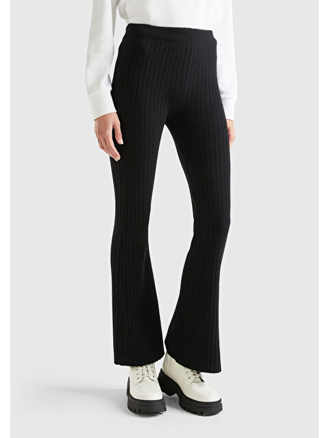 United Colors Of Benetton Kadın Siyah Yün Karışımlı Regular Fit Triko Pantolon - S000279015-19351