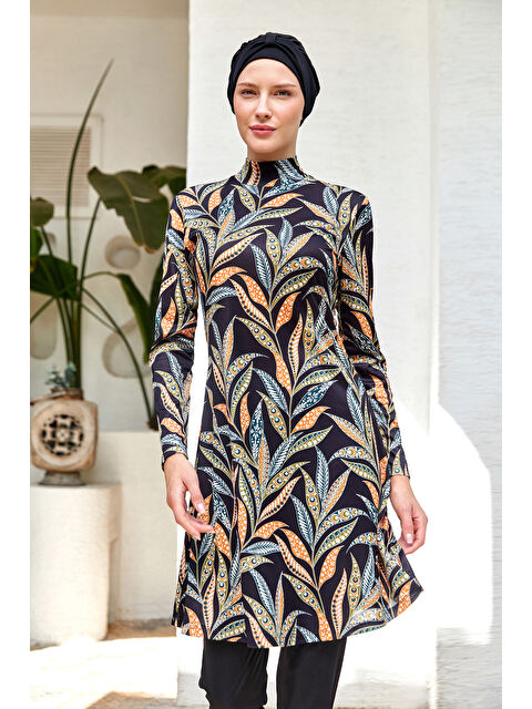 Rozamay Elastanlı Tam Kapalı Tesettür Mayo Desenli 3105 Siyah - S000433272-19351