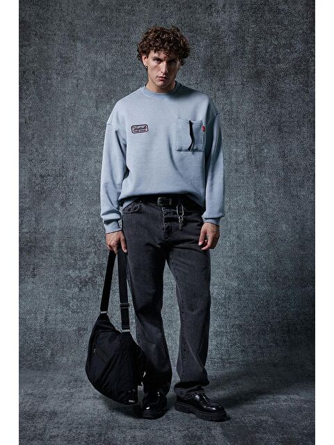 Abluka Online Erkek Bisiklet Yaka Cep Detaylı Sweatshirt Gri - S000481742-20600