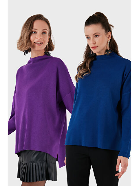 Lela Pamuklu Arkası Uzun Dik Yaka 2'li Paket Triko Kazak 4615002S2 - S000452489-37351