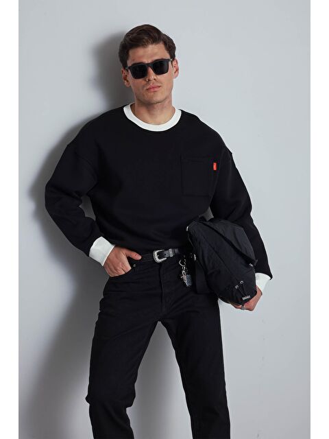 Abluka Online Erkek Oversize Kontrast Detaylı Sweatshirt Siyah - S000481735-19351