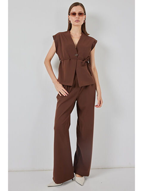 Bigdart Kadın Yelek Pantolon Kumaş Takım 30050 - Kahverengi - S000435070-19413