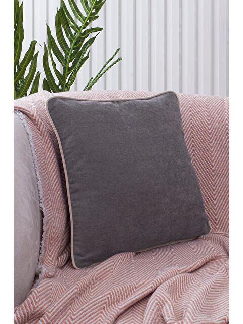 Asdiva Panbiy Süet Dokulu Düz Punch (panç) İçin Uygun Krem Biyeli Gri Dekoratif Kırlent Kılıfı - S000462907-37204