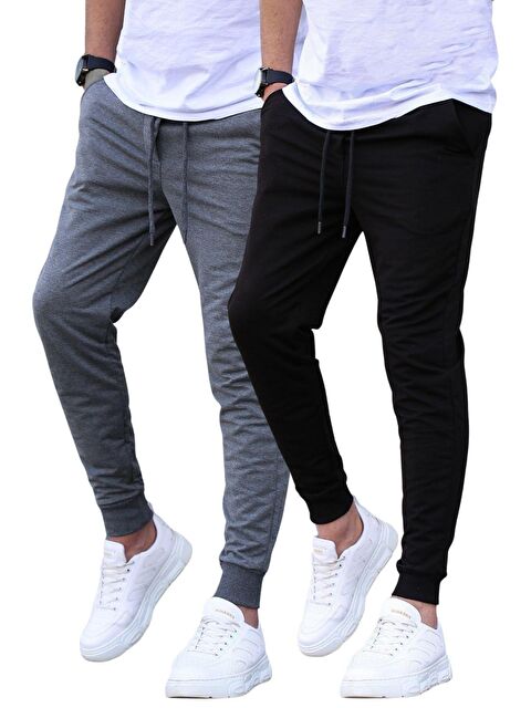 Madmext Siyah/Antrasit Paçası Lastikli 2'Li Paket Erkek Eşofman Altı E7446 - S000444735-29666