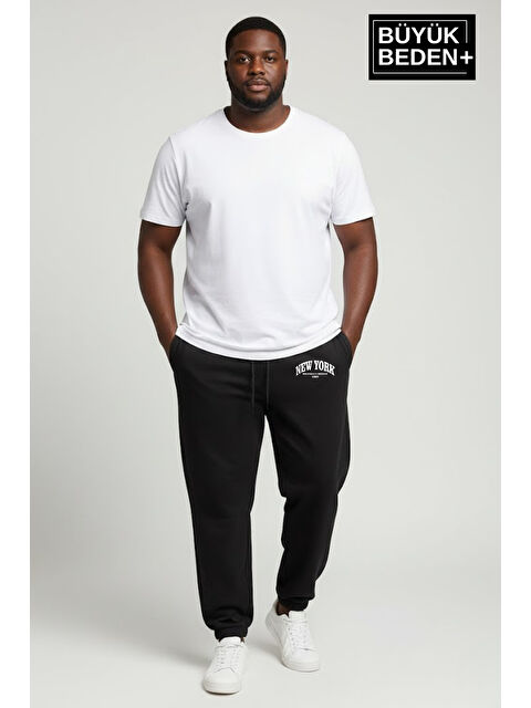 Süperlife Erkek Büyük Beden New York Baskılı Paça Lastikli Rahat Kesim Jogger İnce Eşofman Altı SPR26BEA951-5 - S000487464-19351