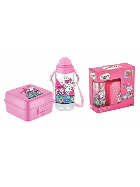 Gıpta Kral Şakir Pipetli Tritan Matara ve Beslenme Kabı Seti Pembe PARTY - S000365451-20024