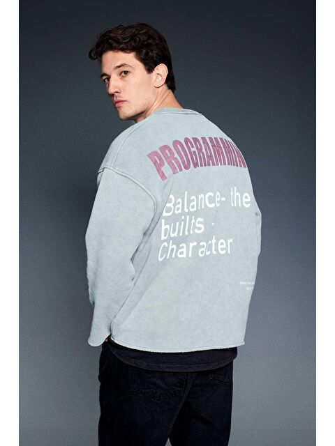 Abluka Online Erkek Yazı Baskılı Oversize Sweatshirt Gri - S000481744-20600