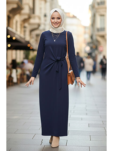 Remsa Drape Detay Pamuklu Elbise 13230 Lacivert - S000494605-21164