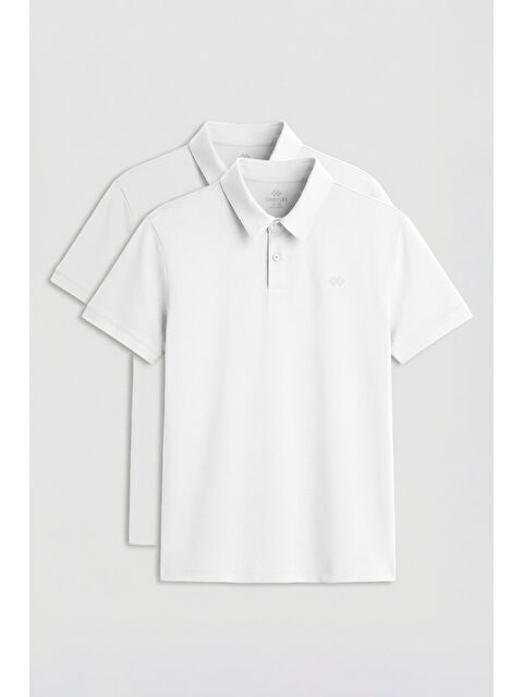 Tommylife Standart Fit Basic Polo Yaka 2li Paket Beyaz Erkek T-Shirt - 87748