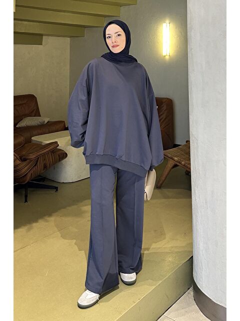 Lamelif Kapüşonlu Pantolonlu İkili Tesettür Takım Antrasit - S000515294-29666