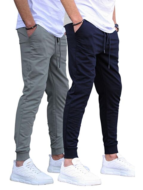 Madmext Lacivert/Füme Paçası Lastikli 2'Li Paket Erkek Eşofman Altı E7446 - S000444735-33408