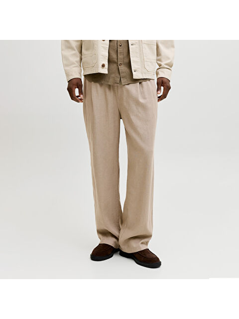 Jack & Jones Bill Andros Vis Linen Blend Jogger Erkek Bej Pantolon