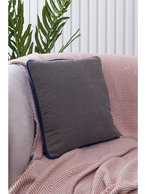 Asdiva Panbiy Süet Dokulu Düz Punch (panç) İçin Uygun Mavi Biyeli Gri Dekoratif Kırlent Kılıfı - S000462907-37282