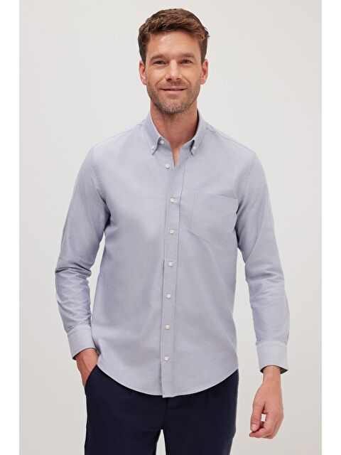 TUDORS Erkek Regular Fit Klasik Kesim Premium Oxford %100 Pamuk Lacivert Gömlek - S000487000-21164