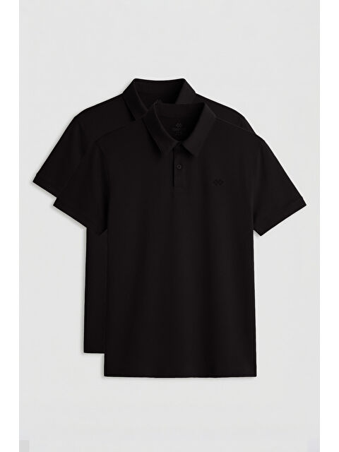 Tommylife Standart Fit Basic Polo Yaka 2li Paket Siyah Erkek T-Shirt - 87748