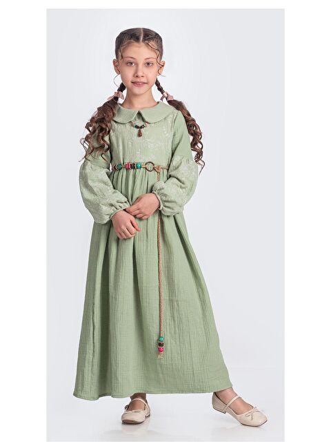 Mnk Baby & Kids Müslin Kumaş Kız Çocuk Uzun Kollu Elbise M00705 - S000389115-18194