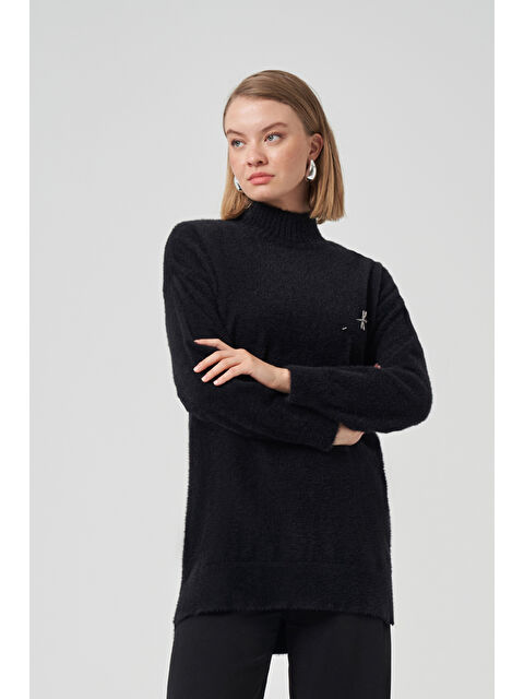 Nuss Angora Kazak Çıkartılabilir Broşlu 7000 Siyah - S000494610-19351