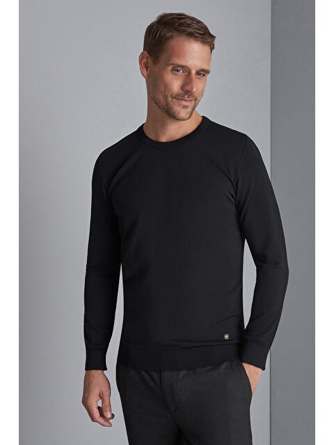 igs Siyah Slim Fit Dar Kalıp Bisiklet Yaka Düz Uzun Kollu Triko - S000490088-19351