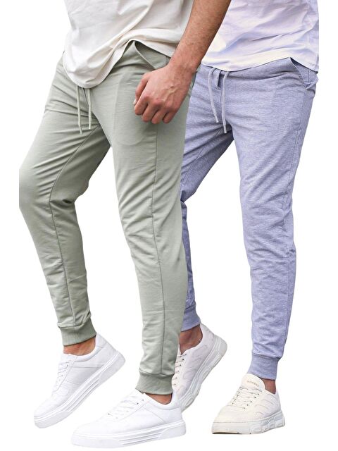 Madmext Çağla Yeşili/Gri Paçası Lastikli 2'Li Paket Erkek Eşofman Altı E7446 - S000444735-14939