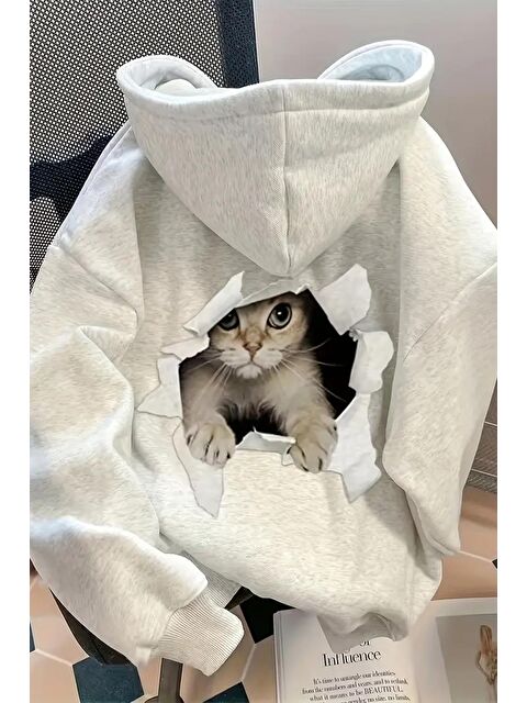 Oksit Caty Kedi Sırt Baskılı İçi Pamuklu Unisex Sweatshirt - S000428000-20600