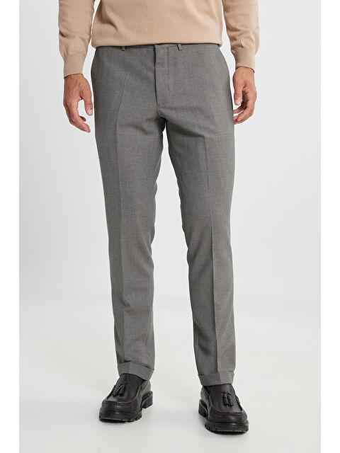 Altınyıldız Classics Erkek Kahverengi Slim Fit Dar Kesim Beli Lastikli Yan Cepli Desenli Klasik Pantolon - S000422863-19413