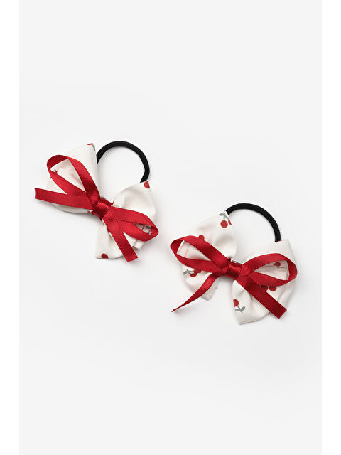 Le Mabelle Kırmızı Kiraz Desenli Kurdele Detaylı Kız Çocuk Lastik Toka