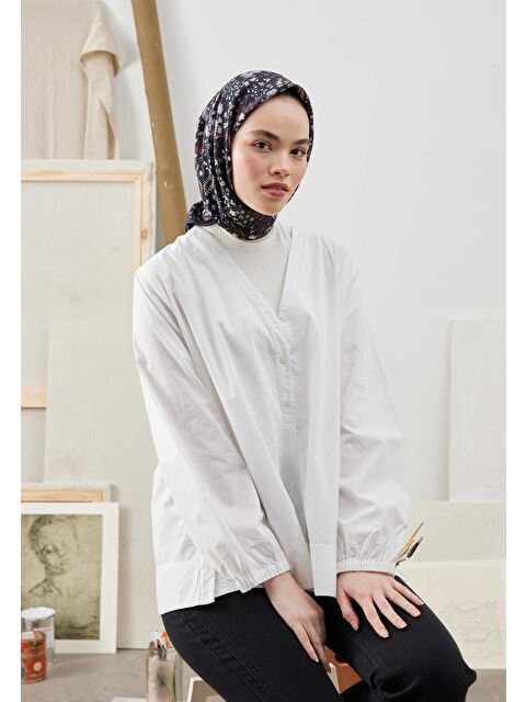 Fresh Scarfs Tıny Garden Desen Pamuk İpek Eşarp Siyah - S000422852-19351