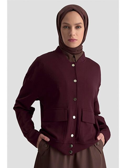 ARMİNE Zımbalı Örme Ceket 25Kd4032 Mürdüm - S000508439-20036